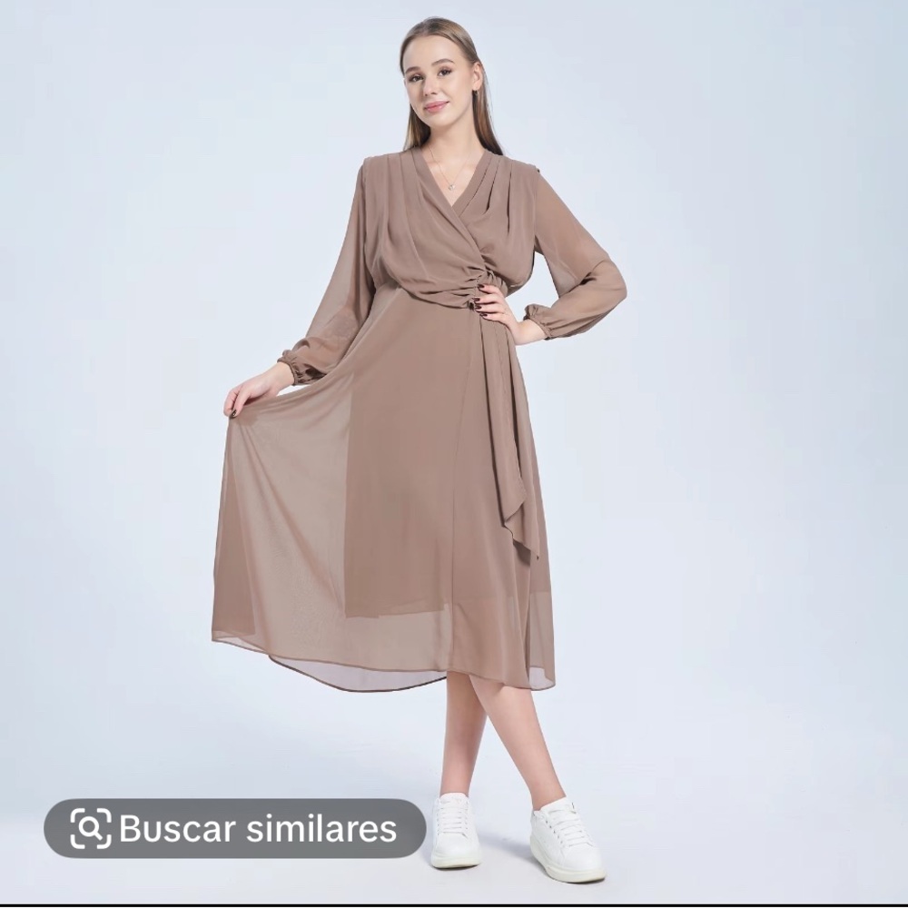 Elegant Tan Wrap Dress